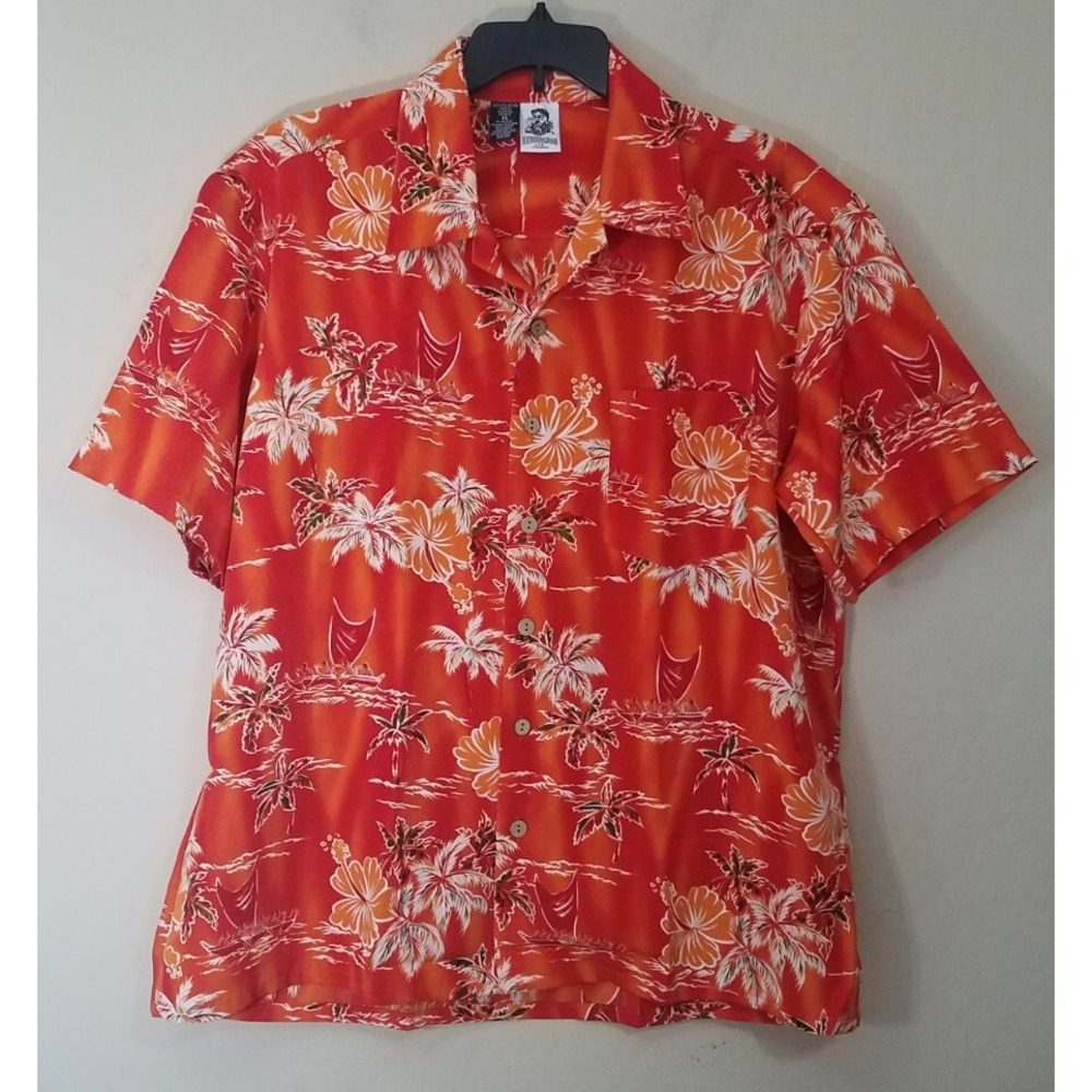 Kennington Hawaiian Shirt Men XL Orange Tropical Camp‎ Flower Beach Dad